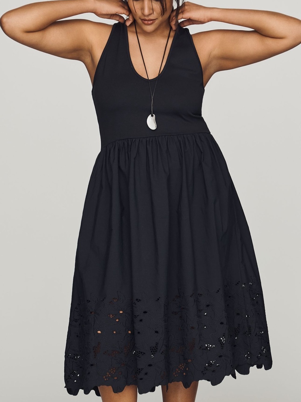 Anthropologie Maeve Cut Out Twofer black tank dress eyelet detail ladies XL NWT